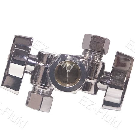 Ez-Fluid 5/8inODX3/8inODX3/8inOD Comp, Dual Handle Dual Outlet 1/4 Turn Angle Stop EZD583838